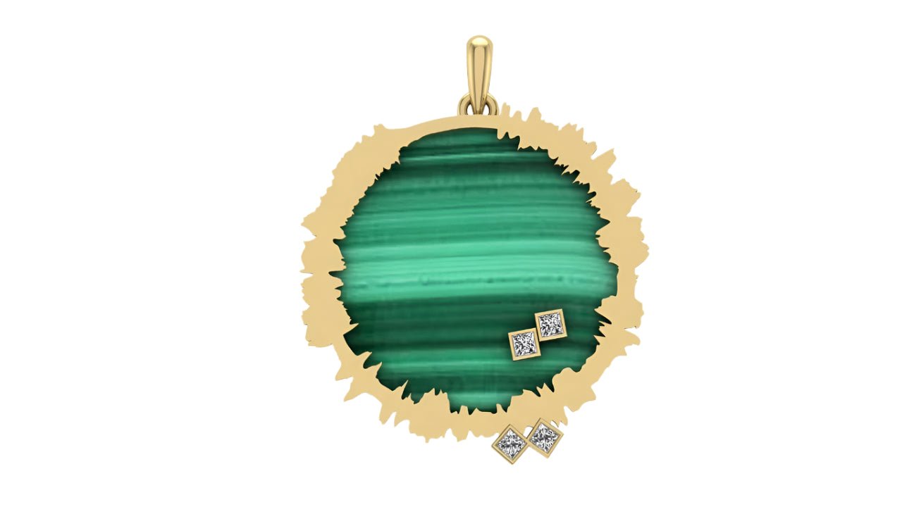 Unique 18k gold with malachite stone, mother of pearl, lapis.