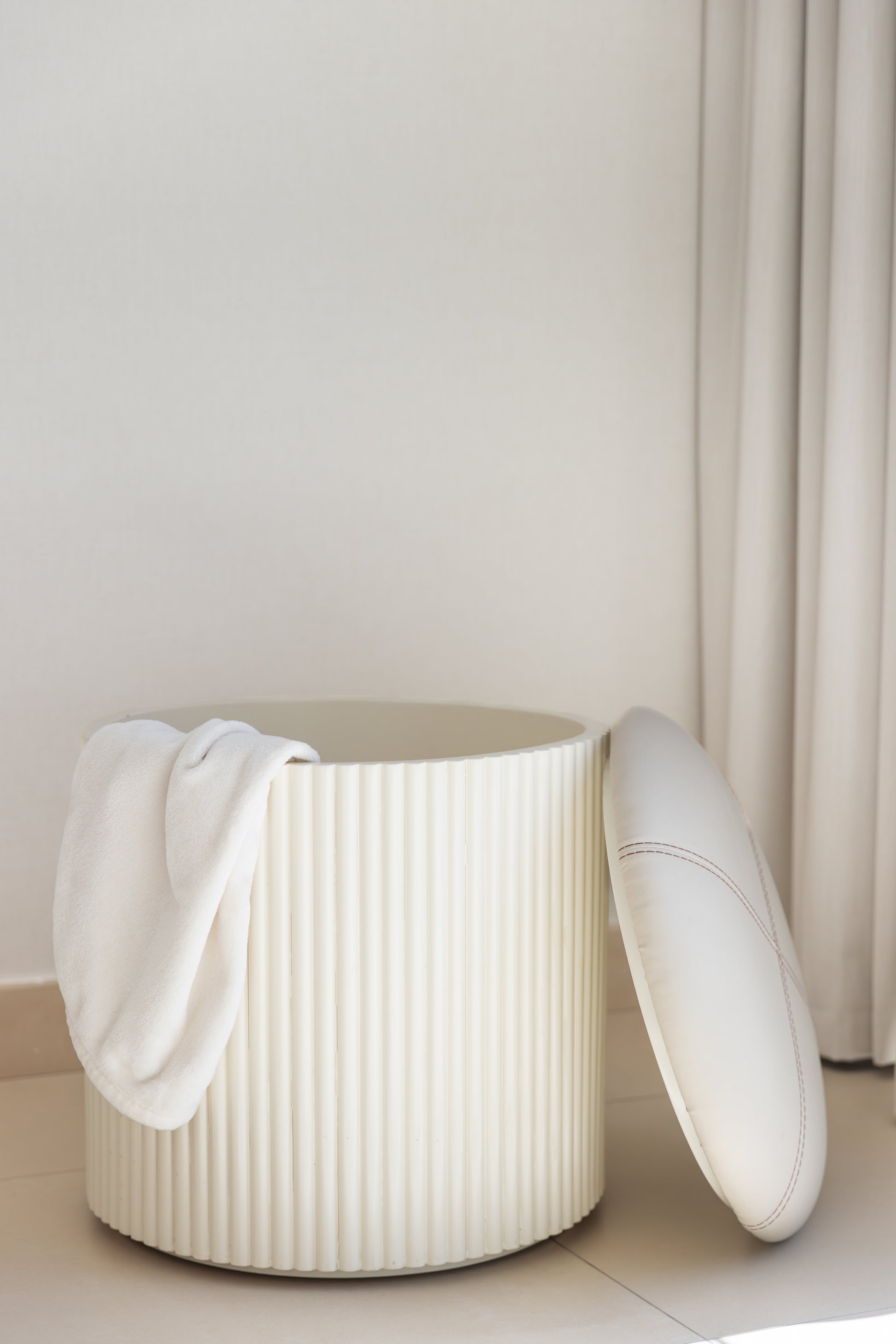 Riwaq fluted storage box also an ottoman pouf