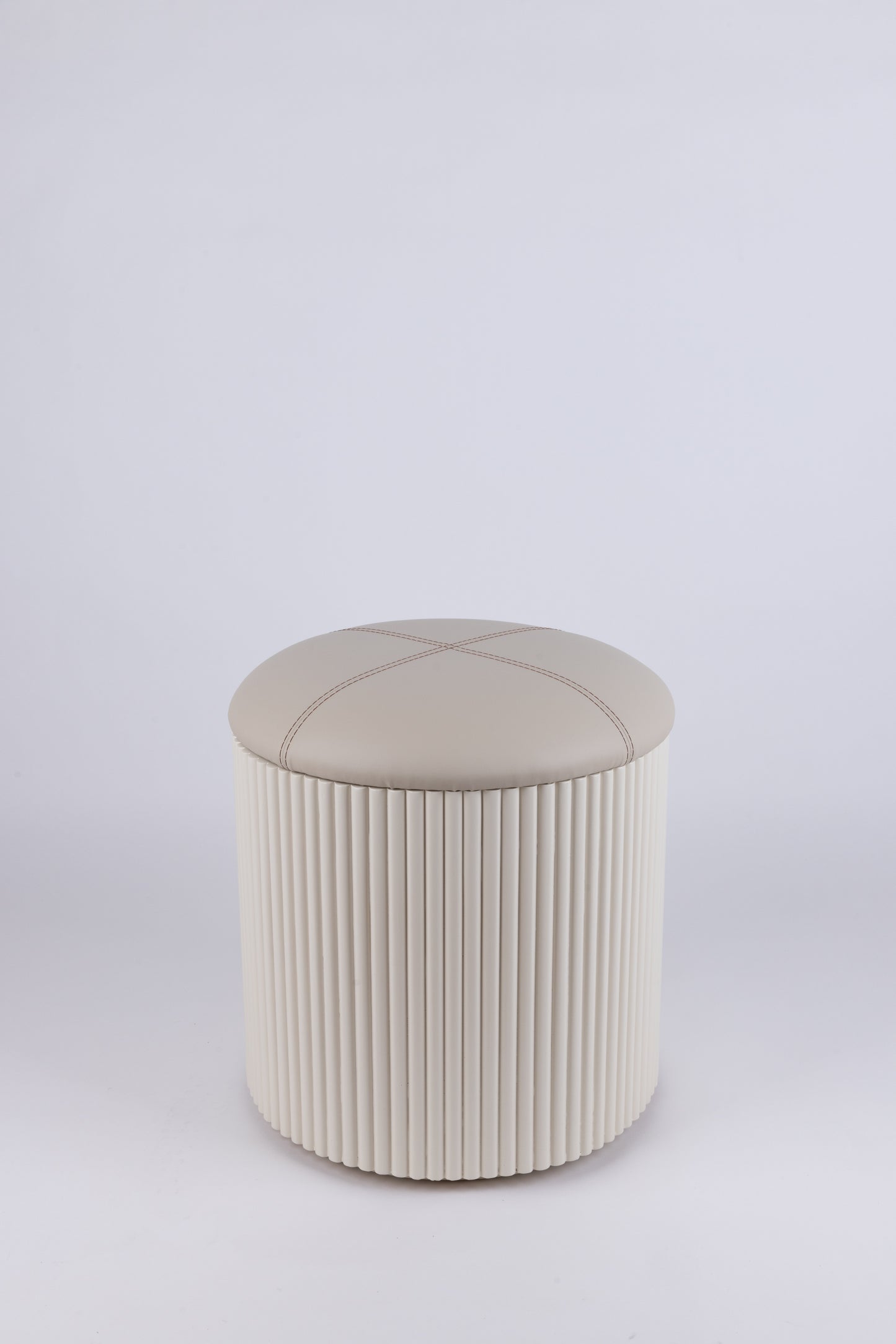 Off-White Fluted Storage Pouf