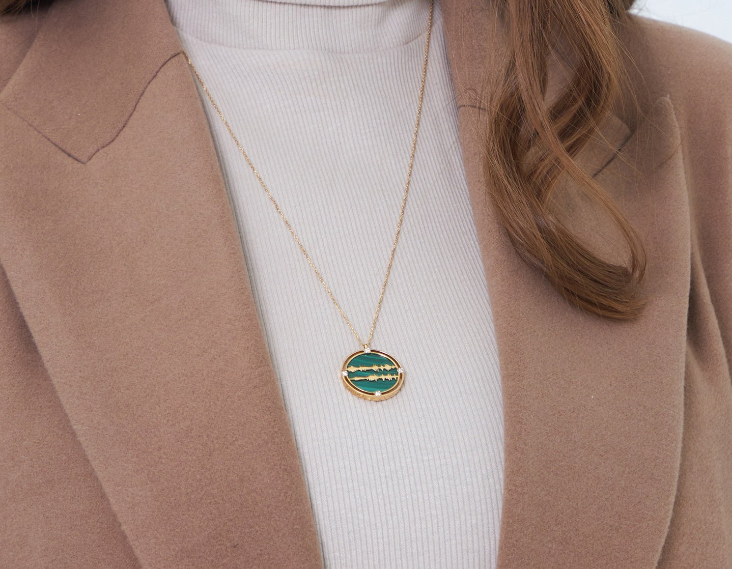 Ayat Necklace, Malachite - (واصبر لحكم ربك فإنك بأعيننا)