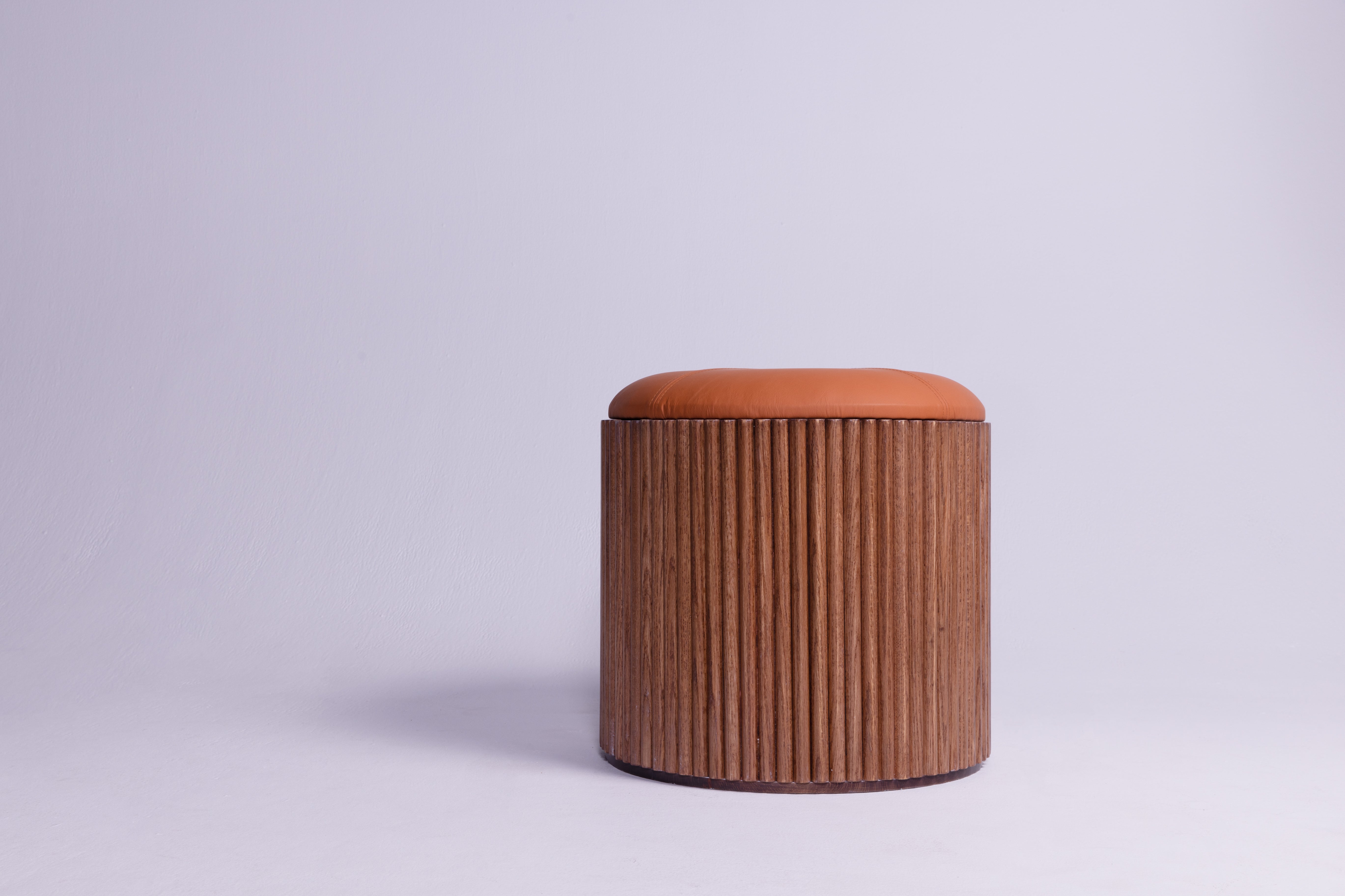 Brown Fluted Storage Pouf