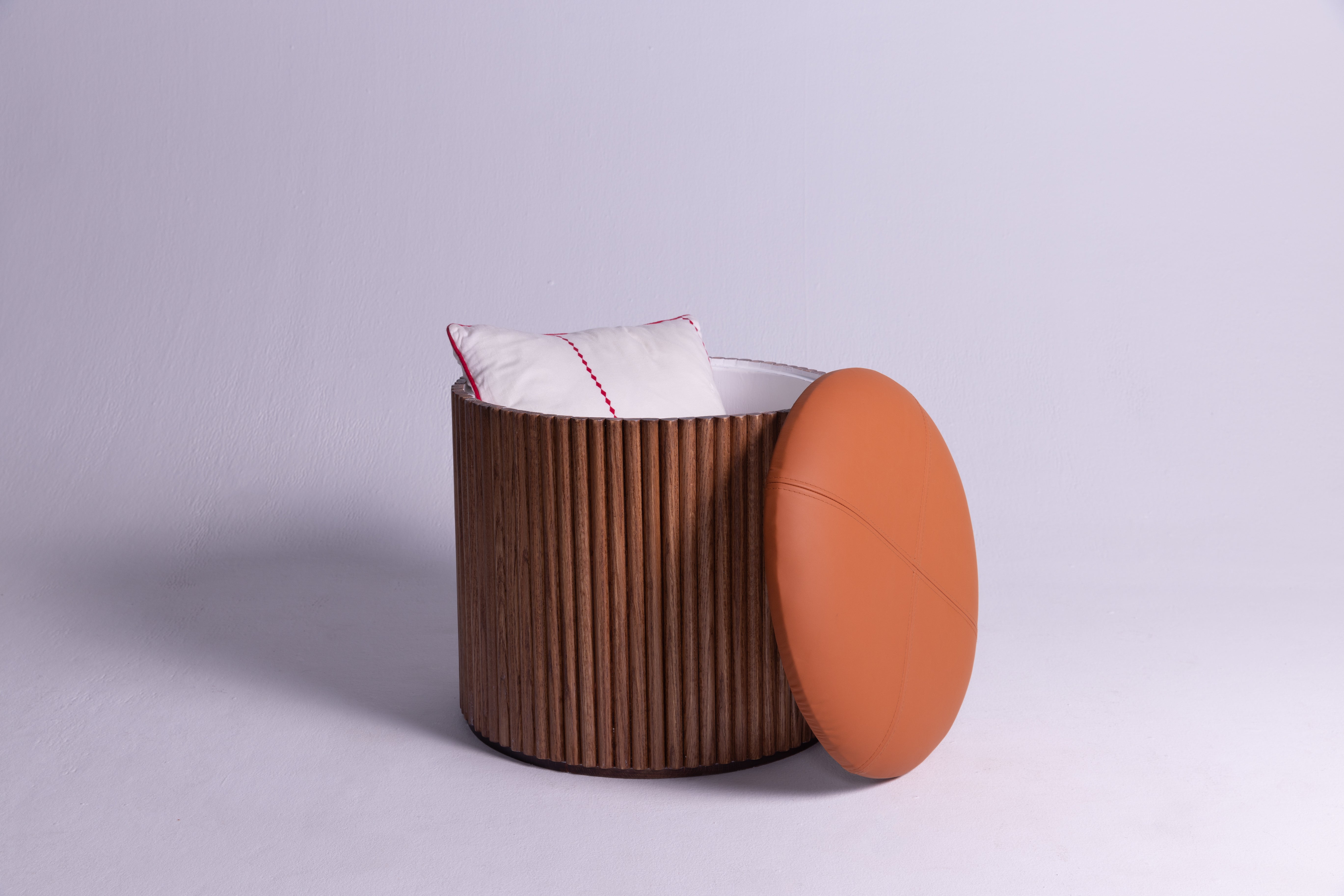 Brown Fluted Storage Pouf