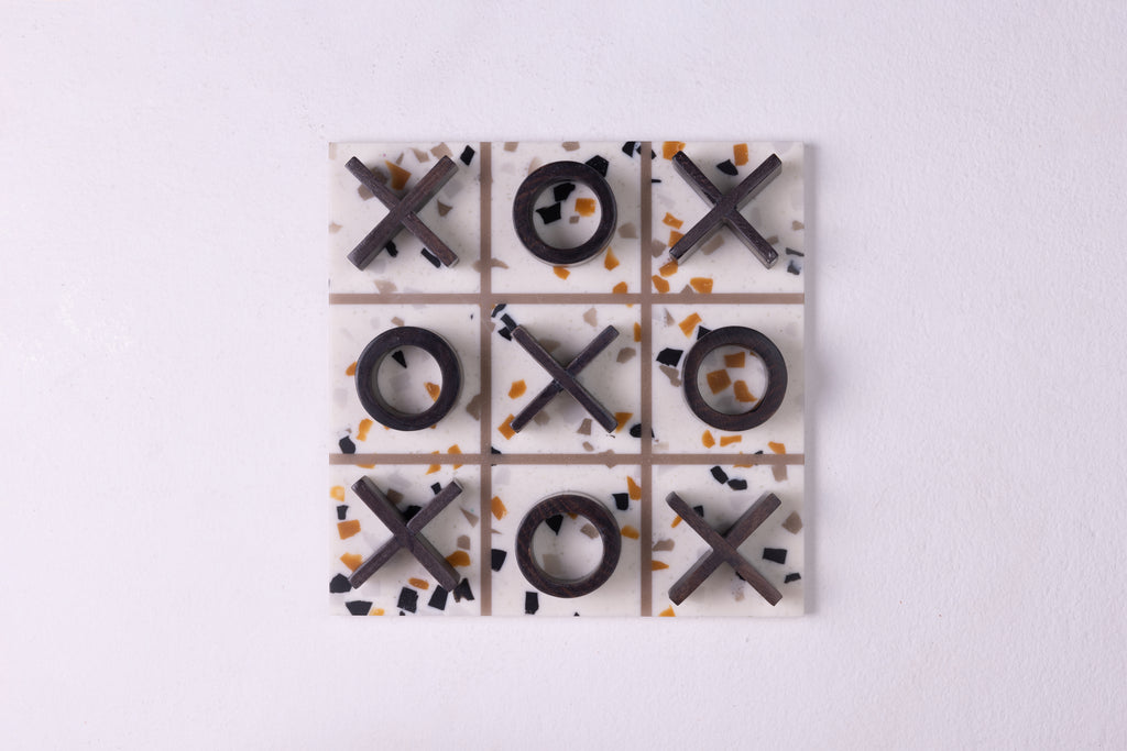 Board game decorative accent made from terrazzo and wood